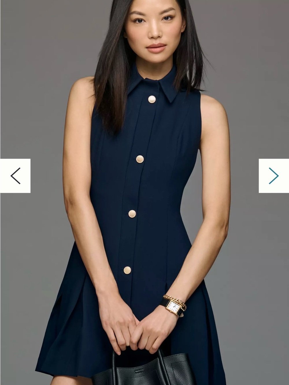 Maeve Navy Sleeveless Button-Front Mini Dress - Picture 2 of 6